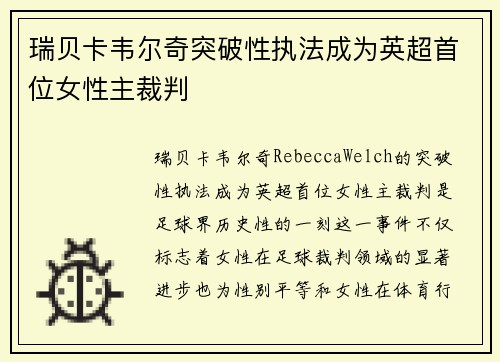 瑞贝卡韦尔奇突破性执法成为英超首位女性主裁判 瑞贝卡韦尔奇突破性执法成为英超首位女性主裁判